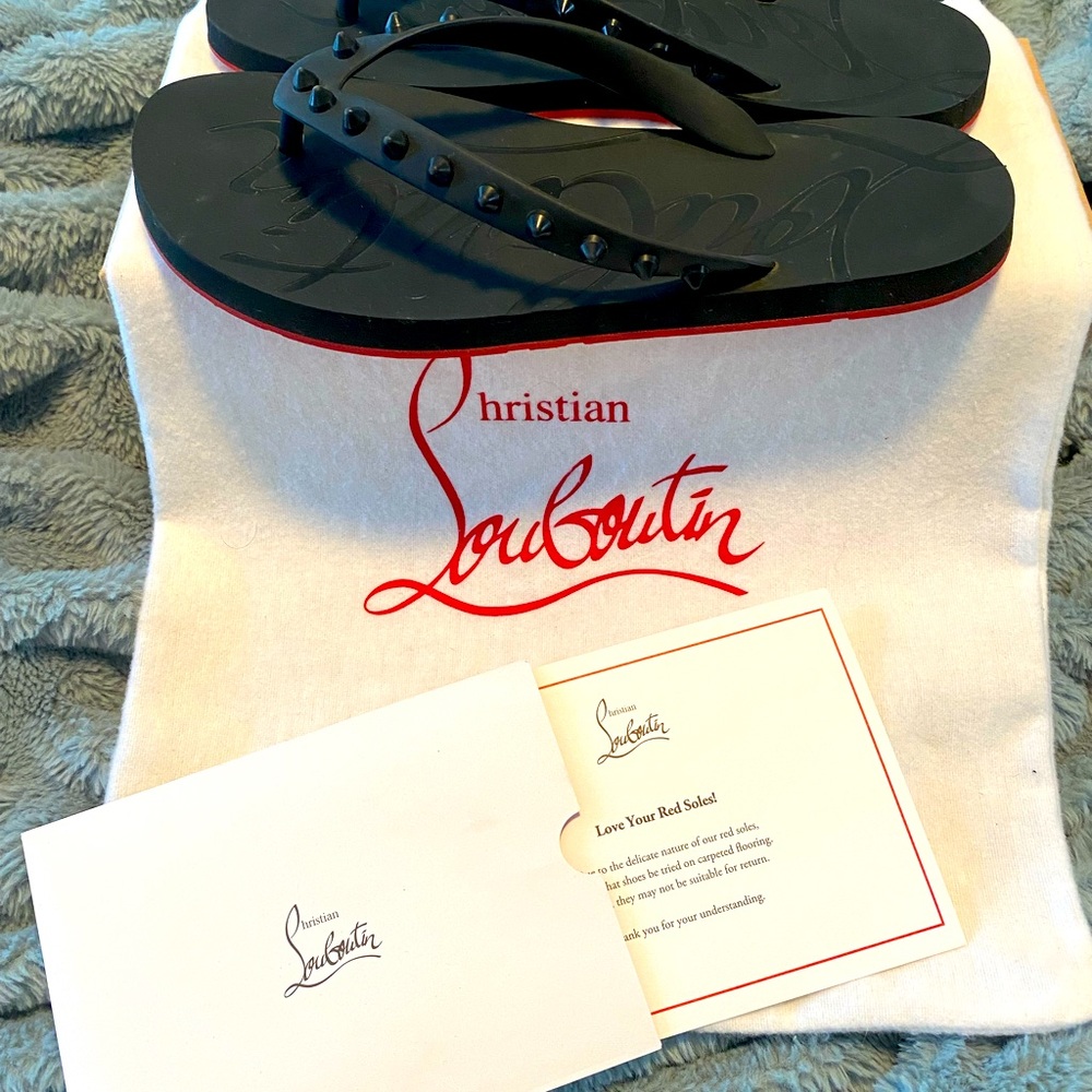 Christian Loubouton Black Spike Donna Flat Flip Sandal